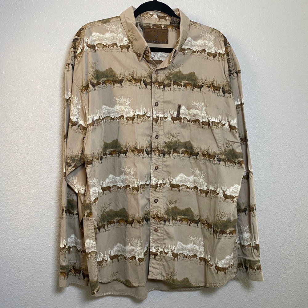 North River‎ Outfitters Novelty Deer Print Button Down Shirt XL Outdoors Hunting
